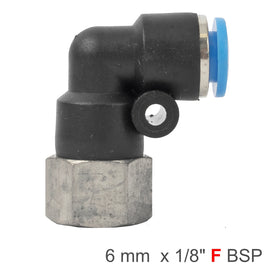 Image of an AirCraft PU Hose Fitting Elbow 6mm-1/8 F