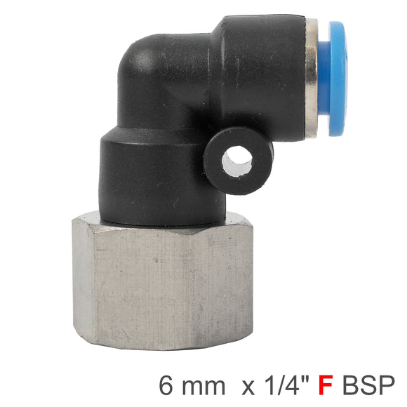 Image of an AirCraft PU Hose Fitting Elbow 6mm-1/4 F