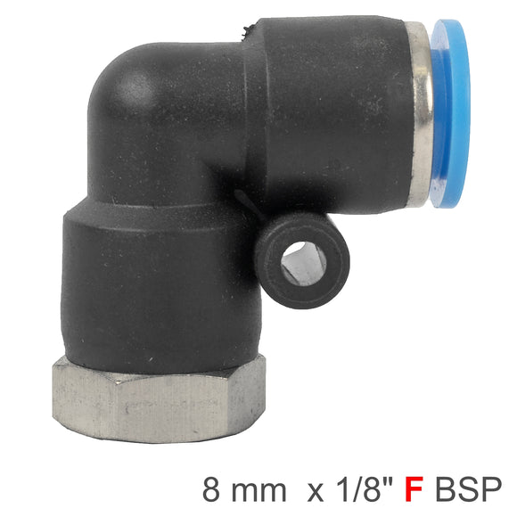 Image of an AirCraft PU Hose Fitting Elbow 8mm-1/8 F