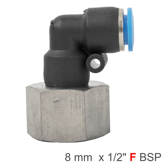 Image of an AirCraft PU Hose Fitting Elbow 8mm-1/2 F