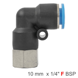 Image of an AirCraft PU Hose Fitting Elbow 10mm-1/4 F
