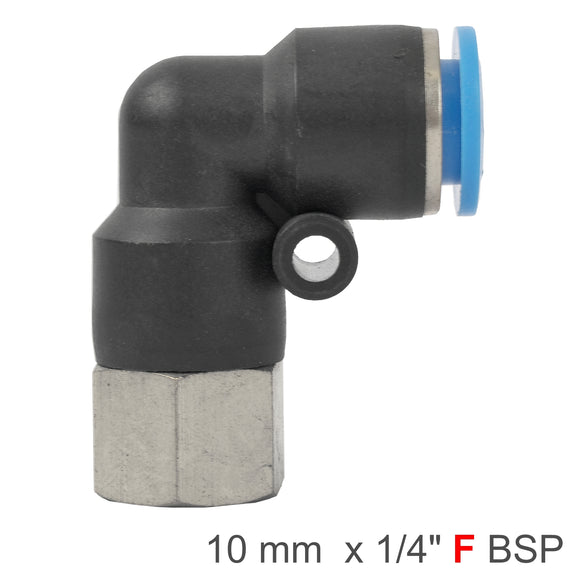 Image of an AirCraft PU Hose Fitting Elbow 10mm-1/4 F