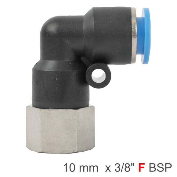 Image of an AirCraft PU Hose Fitting Elbow 10mm-3/8 F