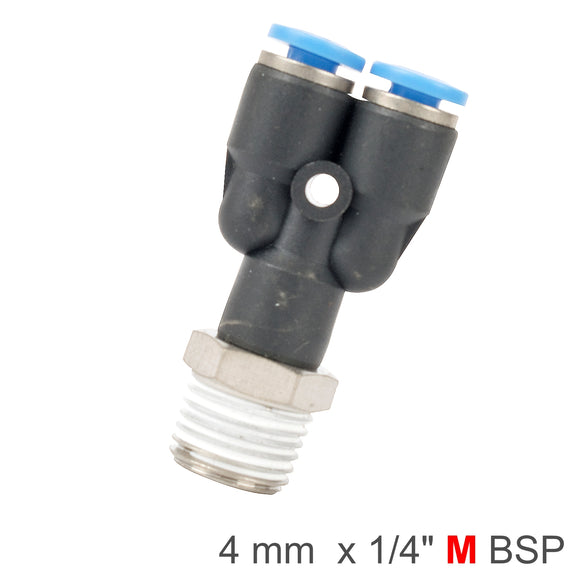 Image of an AirCraft PU Hose Fitting Y Joint 4mm-1/4 M