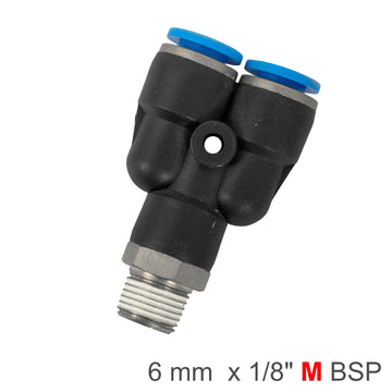 Image of an AirCraft PU Hose Fitting Y Joint 6mm-1/8 M