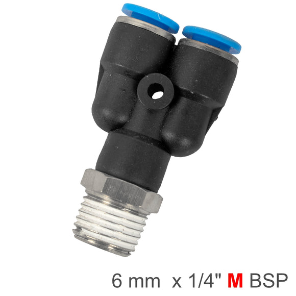 Image of an AirCraft PU Hose Fitting Y Joint 6mm-1/4 M