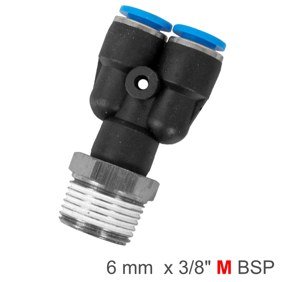 Image of an AirCraft PU Hose Fitting Y Joint 6mm-3/8 M