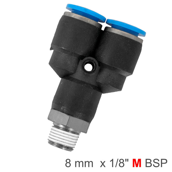 Image of an AirCraft PU Hose Fitting Y Joint 8mm-1/8 M