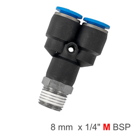 Image of an AirCraft PU Hose Fitting Y Joint 8mm-1/4 M