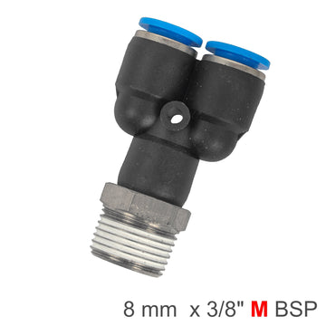 Image of an AirCraft PU Hose Fitting Y Joint 8mm-3/8 M