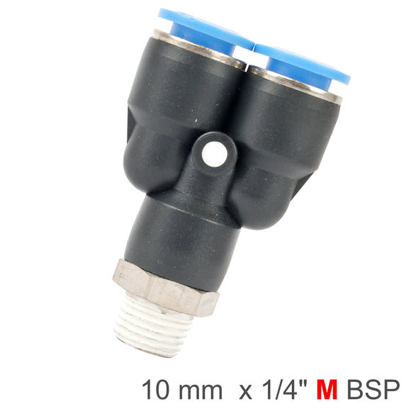 Image of an AirCraft PU Hose Fitting Y Joint 10mm-1/4 M