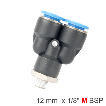 Image of an AirCraft PU Hose Fitting Y Joint 12mm-1/8 M