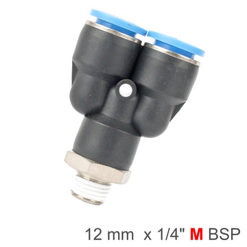 Image of an AirCraft PU Hose Fitting Y Joint 12mm-1/4 M