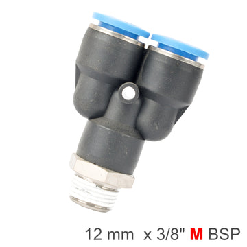 Image of an AirCraft PU Hose Fitting Y Joint 12mm-3/8 M