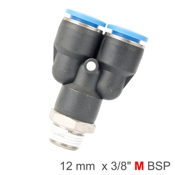Image of an AirCraft PU Hose Fitting Y Joint 12mm-3/8 M