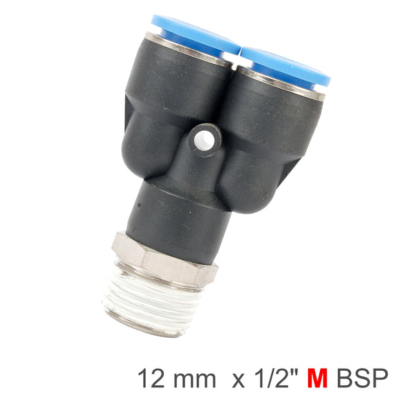 Image of an AirCraft PU Hose Fitting Y Joint 12mm-1/2 M