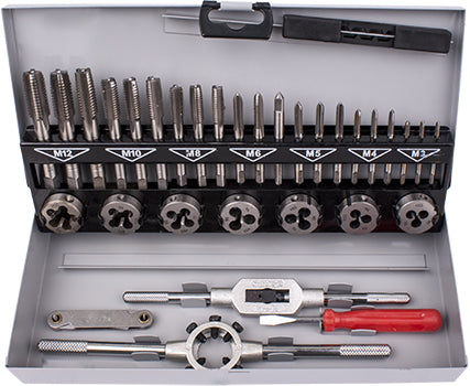Image of a Tork Craft Tap And Die Set 32pce 3-12mm HSS In Steel Case