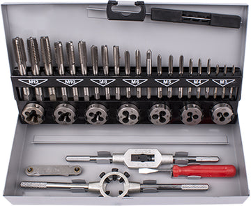 Image of a Tork Craft Tap And Die Set 32pce 3-12mm HSS In Steel Case