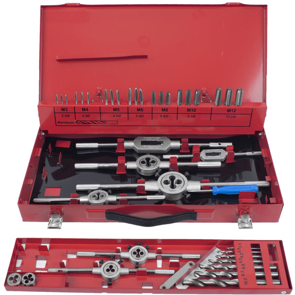 Image of a Tork Craft Tap And Die Set 44pce 3-12mm HSS In Metal Case