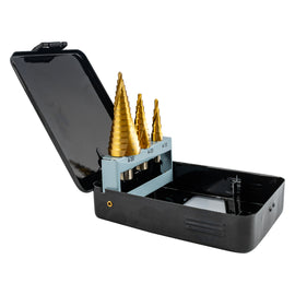 Image of a Tork Craft Step Drill Set 3 Pce HSS In Plastic Case