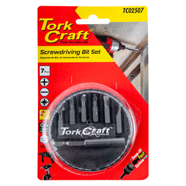 Image of a Tork Craft Screwdriver Bit Set 7pcs (PH1, PH2, PZ1, PZ2 Slotted 6mm & 7mm)