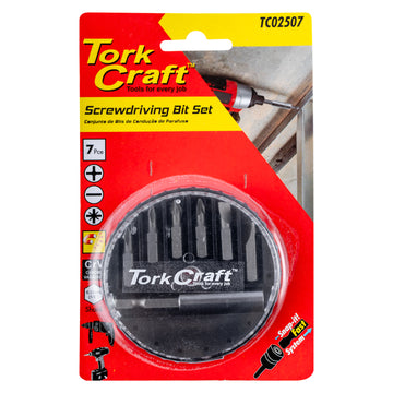 Image of a Tork Craft Screwdriver Bit Set 7pcs (PH1, PH2, PZ1, PZ2 Slotted 6mm & 7mm)