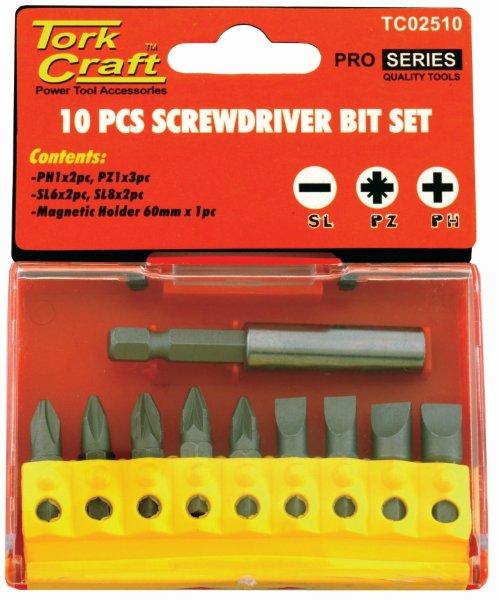 Image of a Tork Craft Screwdriver Bit Set 10pcs(PH2 x2.pz2x3slotted6mmx2.8mmx2)