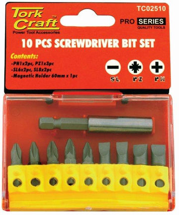 Image of a Tork Craft Screwdriver Bit Set 10pcs(PH2 x2.pz2x3slotted6mmx2.8mmx2)