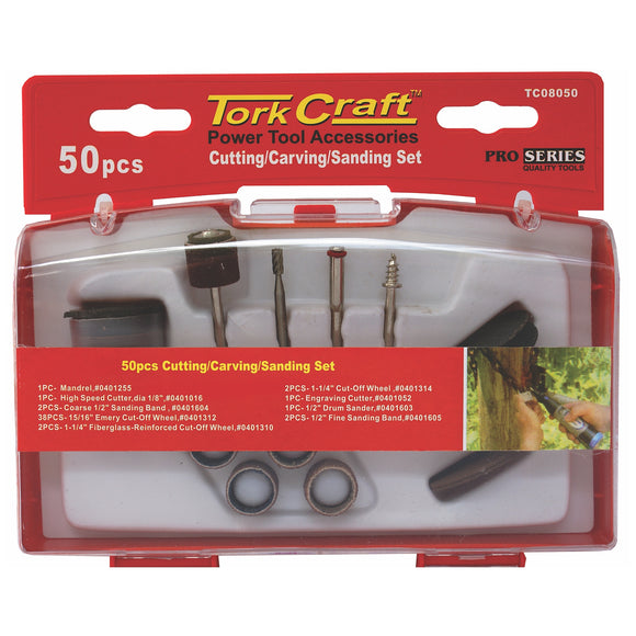 Image of a Tork Craft Cutting Carving Sanding Set 50 Pce Mini
