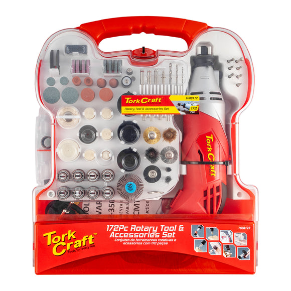 Image of a Tork Craft Mini Rotary Tool 170w And Accessory Kit 172 Pc In Plastic Case