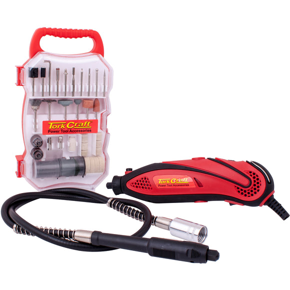 Image of a Tork Craft Mini Rotary Tool And 72 Pc Accessory Kit With Flexible Shaft