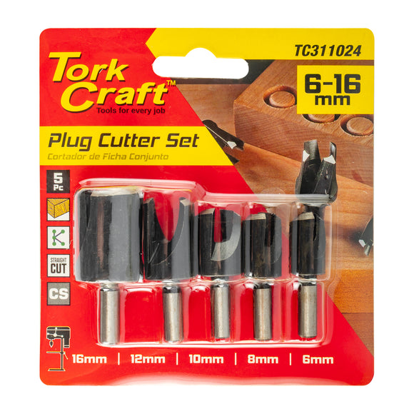 Image of a Tork Craft 5pce Plug Cutter Set 6-8-10-12-16mm