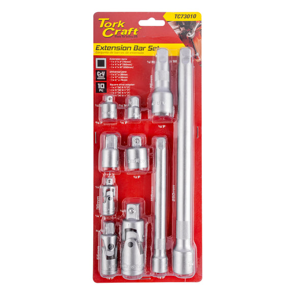 Image of a Tork Craft 10pc Adaptor & Extension Set 1/2', 1/4', 3/8'