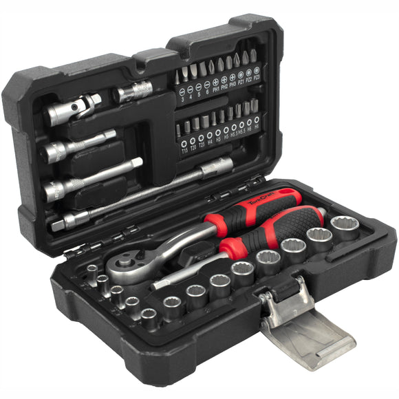 Image of a Tork Craft Socket & Ratchet Drive Set 40pc 1/4' CRV 12 Point 4 4.5 5 5.5 6-14mm