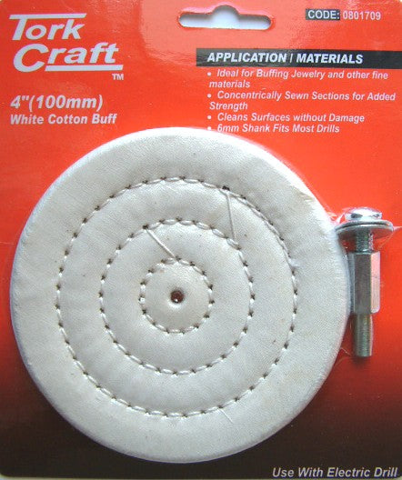 Image of a Tork Craft Cotton Buff 100mm X 6mm Shaft