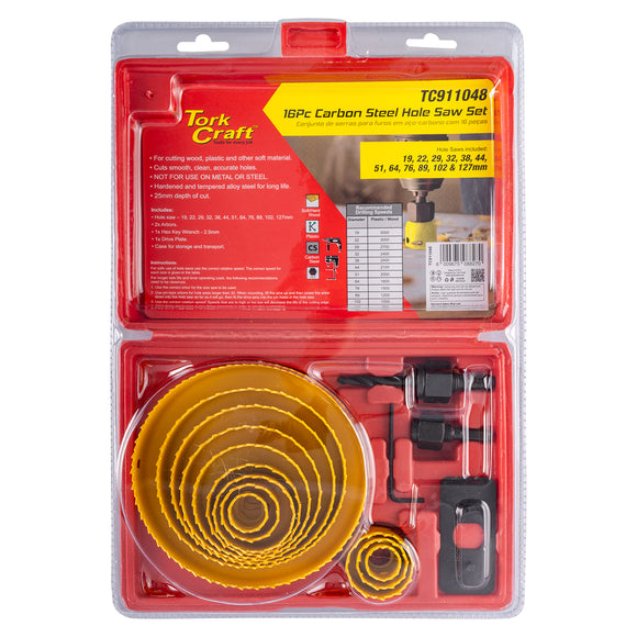Image of a Tork Craft Hole Saw Set Carbon Steel 16pce 19 - 127mm