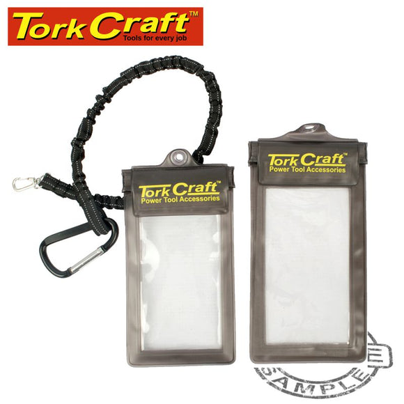 Image of a Tork Craft Twin Phone Protection Pouch Kit 2 X Pouch 1 X Lanyard Pvc Waterproof