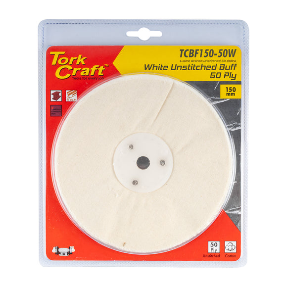 Image of a Tork Craft White Buff/Mop Unstitched 150 X 50ply X 1/2' Hole