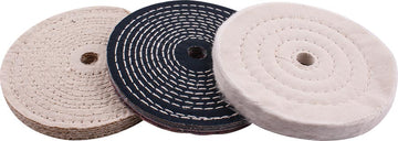 Image of a Tork Craft Buffing Wheel Kit 3pcs 150mm White & Denim Stiched & Sisal  Polishing