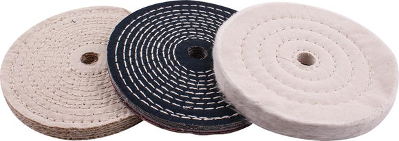 Image of a Tork Craft Buffing Wheel Kit 3pcs 150mm White & Denim Stiched & Sisal  Polishing