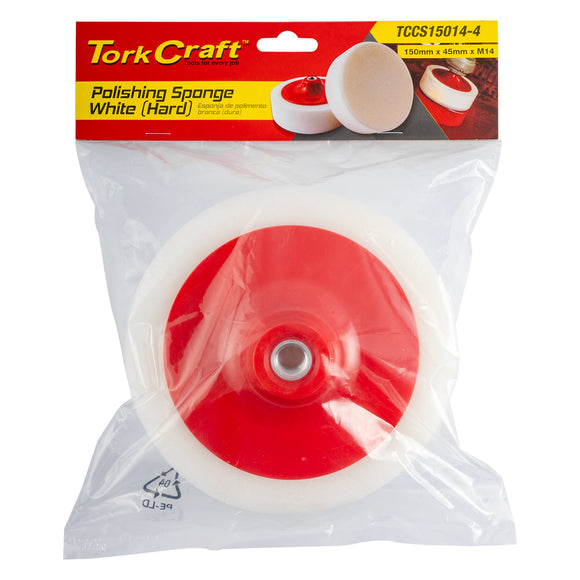 Image of a Tork Craft Compounding Sponge 150mm X M14 White Hard Foam Pad