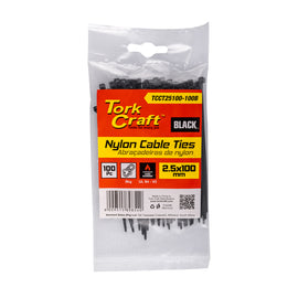 Image of a Tork Craft Nylon Cable Ties 2.5mm X 100mm Black 100pc