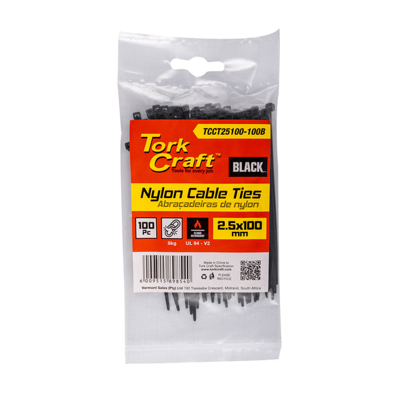Image of a Tork Craft Nylon Cable Ties 2.5mm X 100mm Black 100pc