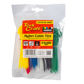 Image of a Tork Craft Nylon Cable Ties 2.5mm X 100mm 300pc Assorted Colours
