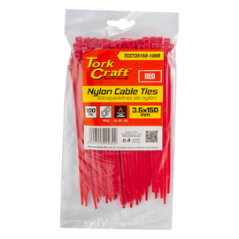 Image of a Tork Craft Nylon Cable Ties 3.5mm X 150mm Red 100pc