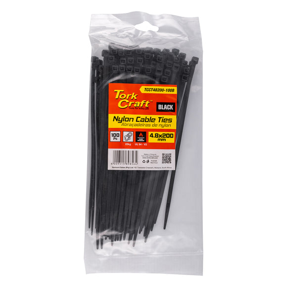 Image of a Tork Craft Nylon Cable Ties 4.8mm X 200mm Black 100pc