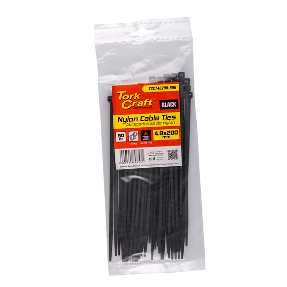 Image of a Tork Craft Nylon Cable Ties 4.8mm X 200mm Black 50pc