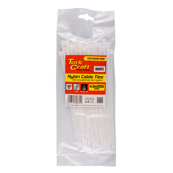 Image of a Tork Craft Nylon Cable Ties 4.8mm X 200mm White 50pc