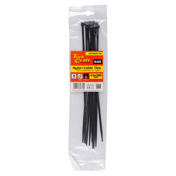 Image of a Tork Craft Nylon Cable Ties 4.8mm X 300mm Black 10pc