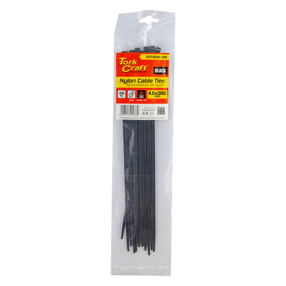 Image of a Tork Craft Nylon Cable Ties 4.8mm X 300mm Black 25pc